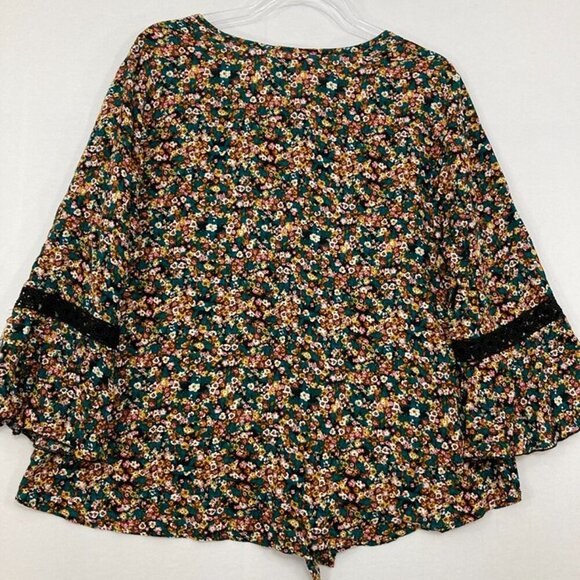 New Unique Spectrum size 1X Colorful Distsy Floral Tie Front Boho Button Down - Picture 9 of 10